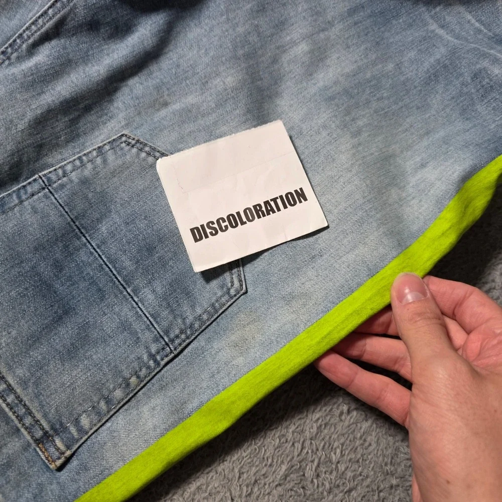 Amiri Mens 38 MX1 Distressed Jeans Light Blue Neon Yellow Stripe Paint Splatter